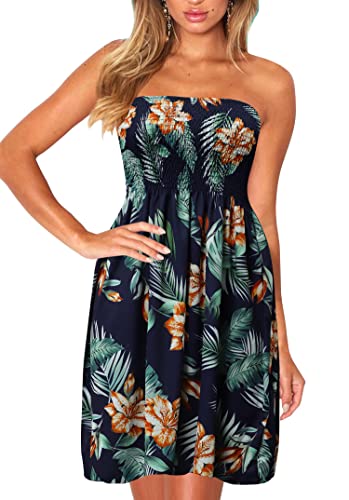 Image of Zyyfly Strapless Dress for Women Summer Beach Boho Smocked Tube Top Dress