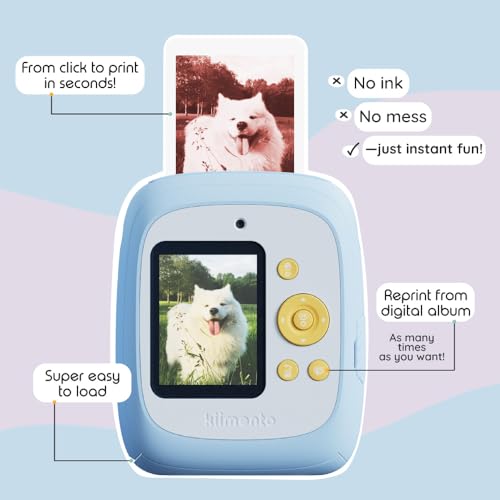 Image of kiimento Instant Print Digital Camera, Ink-Free Thermal Printing with 4 Color-Themed Paper Options, 2.4 inch HD Screen, Selfie Lens, 48MP Photo, 1080p Video, 32GB Memory Card - Model P2 (Mint)
