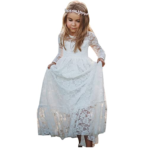 Kinder Boho Spitzenkleid Prinzessinnenkleid mit Binde Gürtel...