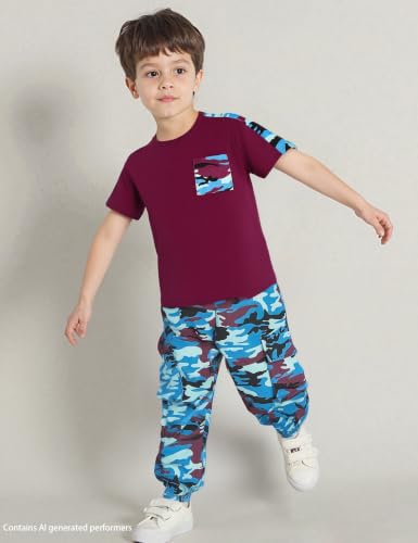 Image of mksodopy Boys Clothes Outfits Set, Camo Cargo Pants and Short Sleeve Pocket Tee 2PC Summer Tracksuit for Kids 5-16Y