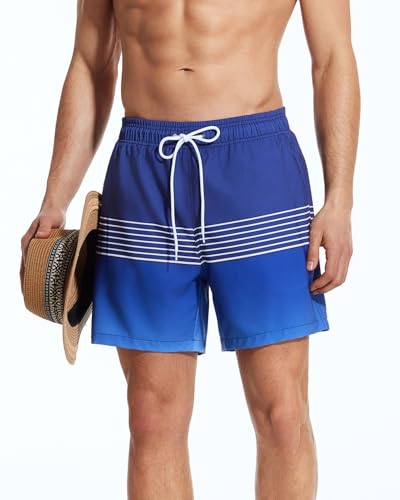 SILKWORLD Mens Swim Trunks with Compression Liner Quick Drying Swimsuit Shorts with Zipper Pockets, Black Blue Gradient, Medium4
