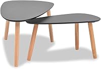 Vista 4 de Juego de mesa de centro de 2 piezas de madera de pino maciza, color negro, grandes mesas de comedor para sala de patio, mesa de centro para balcón