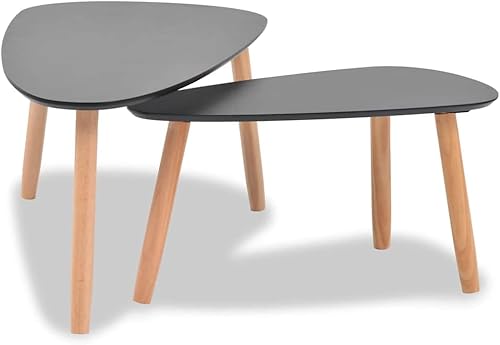 Miniatura 4 de Juego de mesa de centro de 2 piezas de madera de pino maciza, color negro, grandes mesas de comedor para sala de patio, mesa de centro para balcón,