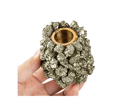 Natural Healing Crystal Pyrite Tea Light Candle Holder Home Office Decor 300-500 Grams(Pyrite)