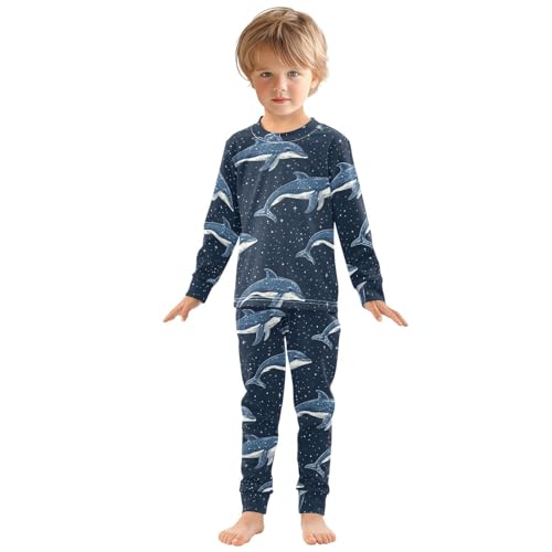 Pajama Sets Long Sleeve Starry Sky Dolphin Pattern Soft Comfy Sleepwear 2 Piece PJS 3-8T2