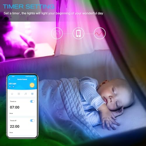 DAYBETTER 50FT RGB LED Light Strip Kit - Works with Alexa & Google Assistant for Smart Home Decor