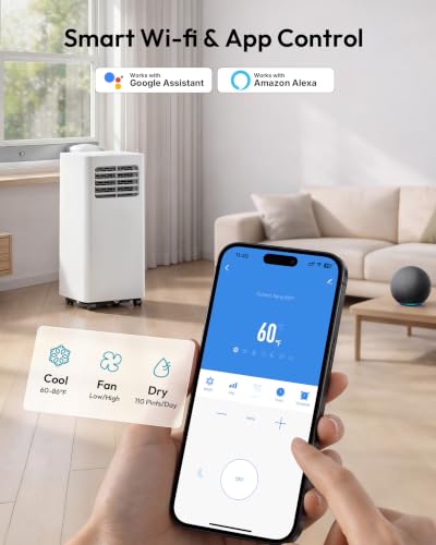 Image of EUHOMY 12,000 BTU Portable Air Conditioners, 4 in 1 Smart Portable AC Unit Cools Up to 550 Sq.Ft with Remote /Wi-Fi APP Control, Cool, Fan, Dry, Sleep Mode, 24H Timer, Installation Kits, for Bedroom