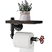 JS NOVA JUNS Paper Tower Holder Wall Mount, Industrial Toilet Paper Holder with Wood Shelf, Wrought Iron Pipe Tissue Holder for Bathroom, Washroom, Black