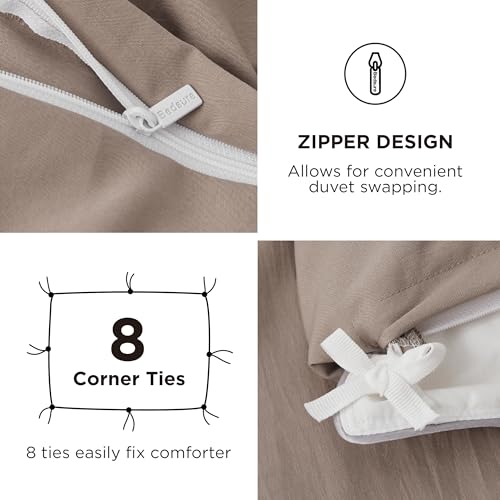 Image of Bedsure Duvet Cover Full Size with Fitted Sheet - 4 Pieces Prewashed Polyester Extra Soft Bedding Set, Includes 1 Duvet Cover 80''x90'' with Zipper Closure, 2 Pillow Shams, 1 Fitted Sheet, Khaki