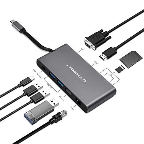 USB C Hub, 9 in 1 USB C Ethernet Adapter, 4K HDMI, 100W Typ C Ladeanschluss, USB C und 2 USB A 5Gbps Datenanschlüsse, USB 2.0, TF/SD Kartenleser, Gigabit Ethernet, 1080P VGA für USB C Geräte Cover