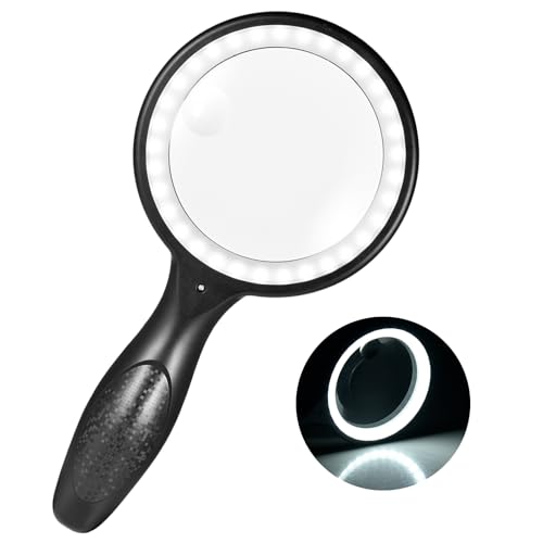 Lupe mit Licht, Wbbrbbr 60X 30X Handlupe Leselupe mit 33 LED Licht, USB-Aufladung Lupe 3 Modi Vergrößerungsglas, Hohe Klarheit & Leichtgewicht für Senioren, Kinder, Juwelier, Hobbies(Schwarz)