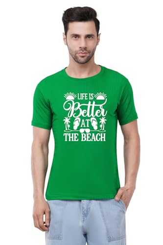 Image of Caseria Men's Cotton Printed T-Shirt -Life is Better Beach | 100% Cotton | Half Sleeves | Regular Fit | Printed | Round Neck | Graphic T Shirt