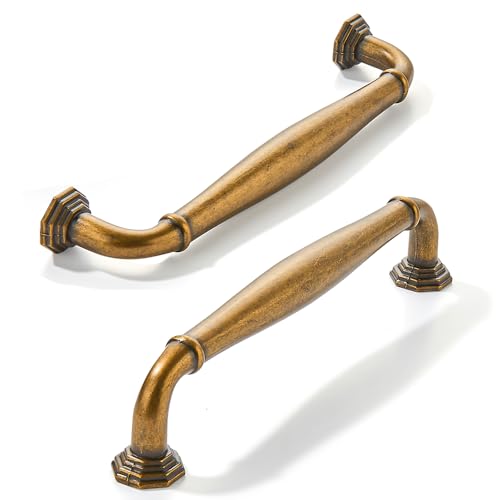 10 Pack 5 Inch Hole Center Antique Brass Heavy Duty Solid Cabinet pulls Ideal for Dressers, Bathroom, cabinets, and Kitchens cabinets.