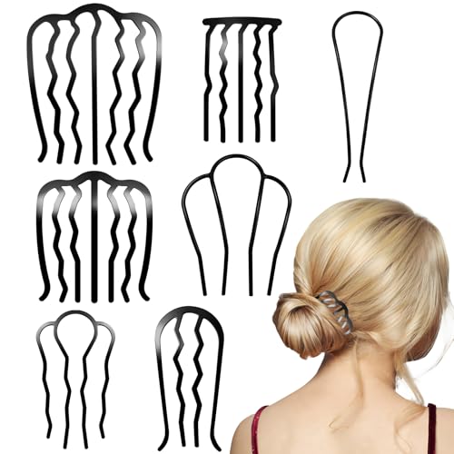 7 Pcs, Metal Hair Side Combs Set, Black