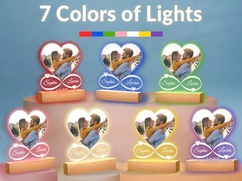 Custom Picture Frames with Photo, Personalized Photo Frame with Night Light, Customized Picture Frame, Christmas Anniversary Birthday Gifts for Women Men Her Him Girlfriend Boyfriend Couple - Image 5