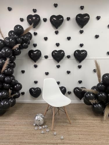 Image of Biapian Foil Heart Balloons Black, 10PCS Black Heart Shape Balloons, Valentines Balloons 18inch Black Foil Balloon for Helium Valentine Decorations for Valentines Day, Wedding, Anniversary Decoration