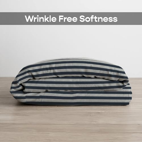 Image of SleepyCat Jersey Fabric Duvet Cover | Knitted Jersey Fabric | Wrinkle-Free & Soft | Machine Wash Friendly, Bluewave Stripe (Single Size, 90X60 Inches)