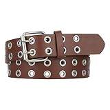 Grommet Leather Belts for Women, Brown Belt Women Men - Double Studded Holes-S