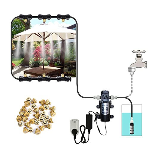 Kit de Sistema de Riego por Goteo con Bomba Silenciosa de 24 V, Pulverizadores de Latón Y Filtro Sistema de Refrigeración por Nebulización para Exteriores, Ideal para Patios Y Jardines