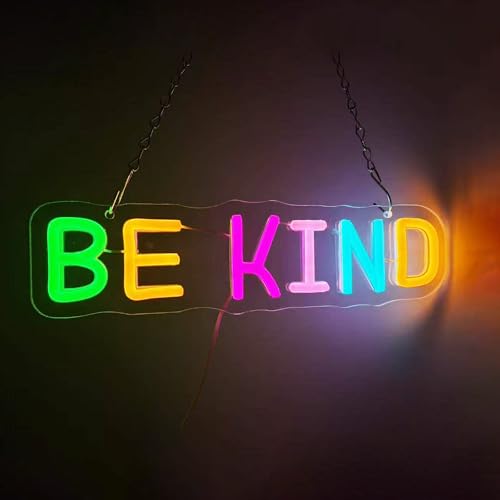 Image of Be Kind Neon Sign for Wall Decor, Letters Rainbow Led Neon Sign for Kids, Students,Women and Teacher, USB Dimmable Nursery Neon Lights for Classroom, Club,Party, Office Decoration