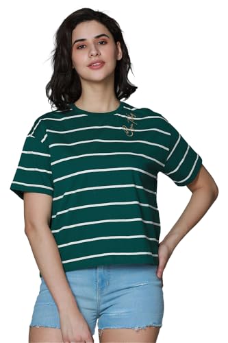 Image of HIGH STAR Women's Cotton Striped Oversized Fit T-Shirt
