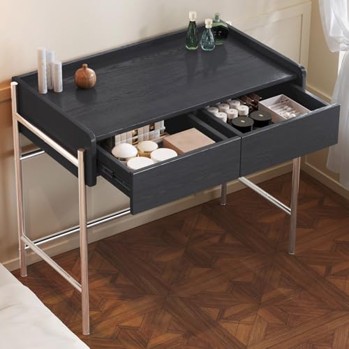 GraceNook Black Vanity Desk with 2 Drawers, 35.43 inch Metal Frame Computer Desk, Modern Simple Minimalist Home Office Desks, Makeup Dressing Table for Bedroom