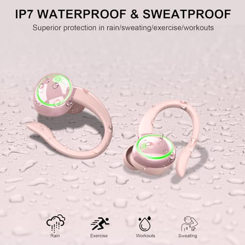 Image of Matast Wireless Earbuds, Bluetooth Headphones Sports, Deep Bass Fitness Earphones Gym Running, Playback Over-Ear Buds with Noise Cancelling Mic, IP7 Waterproof