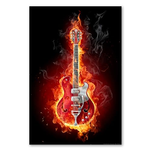 Postereck - 0076 - E Gitarre, Flammen Musik Instrument Feuer Rock - Wandposter Fotoposter Bilder Wandbild Wandbilder - Poster - DIN A4-21,0 cm x 29,7...