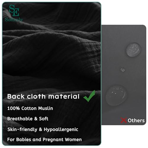 SE SOFTEXLY Muslin Duvet Cover Queen Size, 100% Washed Cotton Duvet Cover Set, Ultra Soft Comforter Cover Linen Like, 3 Pieces Minimalist Gauze Duvet Cover with 2 Pillowcases, 90"x90", Black