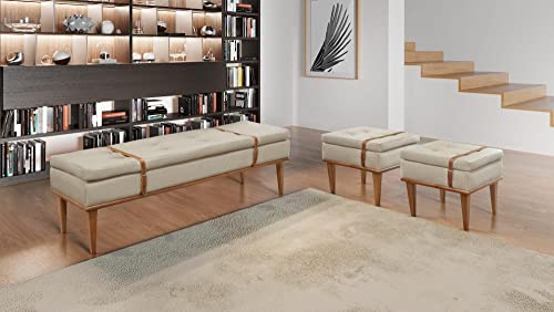 Recamier Londres Luxo Madeira Maciça Castellar Móbile Linho Bege Claro