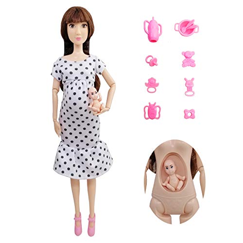 EVA BJD Embarazada Baby Doll 1/6 SD Juego de alimentación de muñeca Accesorios, muñeca de 14 Pulgadas con biberón y Juguete (Black)