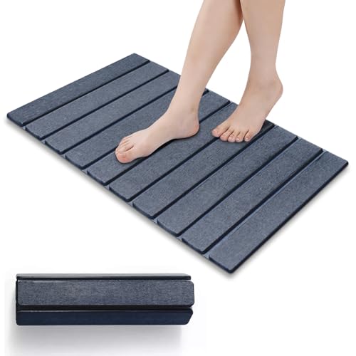 VVancha Tech Foldable Bath Mat, Natural Diatomaceous Earth Non-Slip Fast Drying Super Absorbent 60x39cm Shower Mat for Bathroom Kitchen (Gris Oscuro)