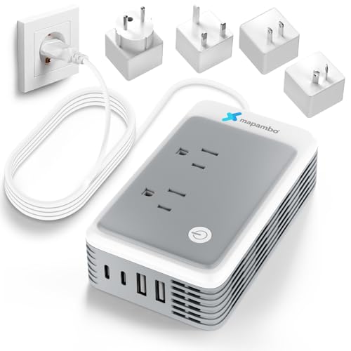 220V to 110V Voltage Converter US to Europe for Curling Iron and Hair Straighteners, Power Converter for European Travel Plug Adapter with 2 USB A & 2 USB C Ports (Type A/C/G/I-Global)