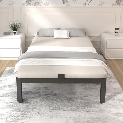 Image of ITIMIDI 12 Inch Twin Bed Frames, Twin Size Bed Frames, Safety Design with Rounded Corner Legs, DIY Headboard Hole, Heavy Duty Platform Support Up to 3500 lbs, No Box Spring Needed, Noise Free, Black