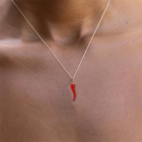 Dreuyet Italian Horn Necklace for Women Men Dainty 14K Gold Plated Cornicello Italian Red Horn Pepper Necklace Amulet Charm Necklaces Good Luck Pendant Talisman Protection Jewelry2