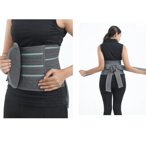 Image of Abdominal & Back Support for Men & Women | Postpartum After Delivery & C-Section | Back Pain Relief with Lumbar Support, Waist & Tummy Compression | Adjustable Double Strap (Belt Length 41 inch, suitable for size - M , Grey)