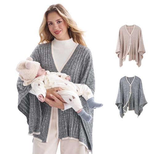Image of Momcozy Knit Nursing Cover – Soft & Cozy Full Coverage Nursing Shawl for Breastfeeding and Pumping, Versatile Fall/Winter