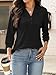 TICTICMISS Women's V Neck Polo Shirts 3/4 Length Sleeve Tops Collared Business Casual Summer Blouses Black