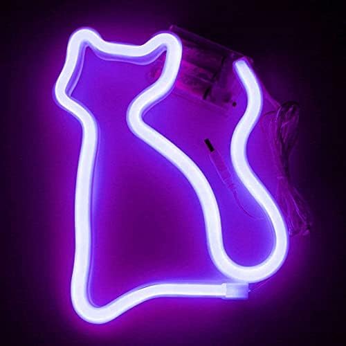 LED Neon Sign Night Light, Battery and USB Powered Signs Neon Lamp Decorative Neon Sign Wall Lamp (Cat, Purple)