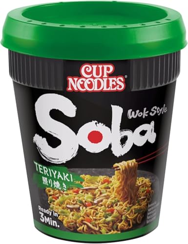 NISSIN Cup Noodles Soba Wok Style Teriyaki Flavoured Instant Noodles, 90 g Pot (Pack of 8)