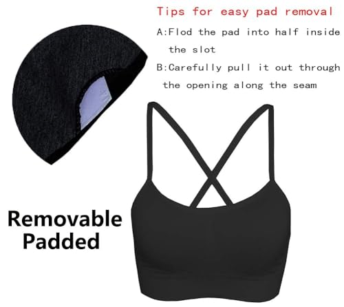 Image of AKAMC Women's Cross Back Sport Bras,Adjustable Straps Padded Criss Cross Cropped Bras for Yoga Workout Fitness