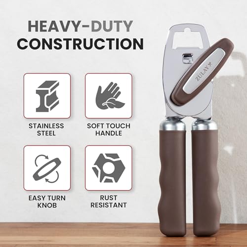 Image of Zulay Kitchen Manual Can Opener Heavy Duty Patented Stainless Steel, Brown