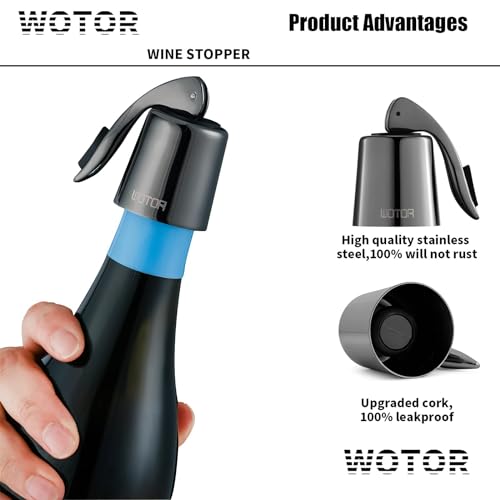 WOTOR Wine Stoppers Stainless Steel Wine Bottle Stopper Plug with Silicone Reusable Wine Saver Leak Proof Keep Fresh Metalblack 2 Pack - Image 2