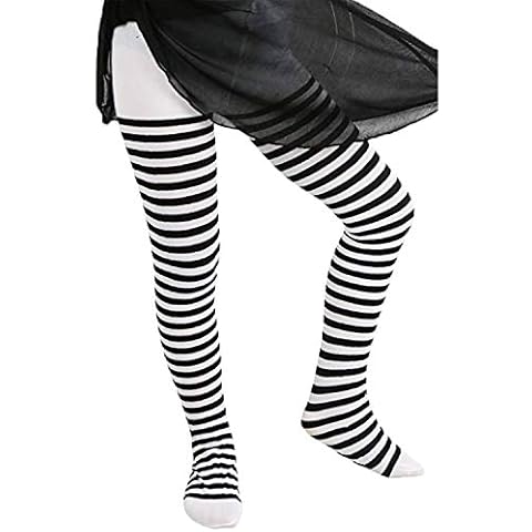 Childrens Black and White Striped Girls Tights World Book Day Witch Fancy Dress Age 6-12 Years Cover