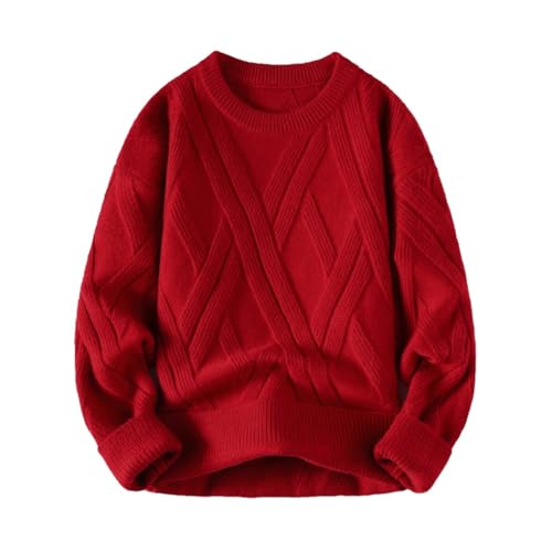 Sweater Men's Round Neck Knitted Sweater Trend Solid Color Inner Layer Bottom Sweater Pullover Thread Clothing(Large)