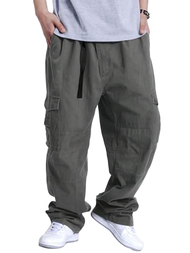 WDIRARA Men's Elastic Waist Drawstring Tie Front Streetwear Cargo Pants with Pockets