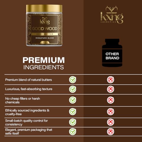 KXNG Cosmetics Organic Shea Body Butter Cream – 4oz | Mens Body Butter for Black Men & Women with Shea, Cocoa, Mango & Coconut Oil | Deep Moisturizing Cream for Dry Skin, Hands & Feet – Good Wood