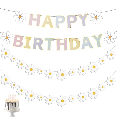 3Pcs Daisies Happy Birthday Banners Birthday Banners for Girls