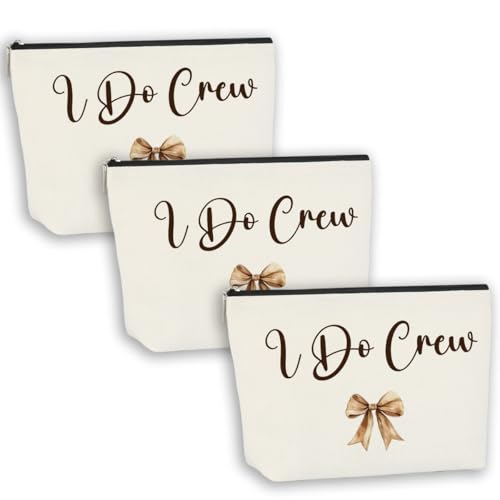 3PCS Luxury Wedding Emergency Kit: I Do Crew Makeup Bag with Waterproof Compartments, Bridesmaid Rescue Pouch for Makeup & Dress Repair