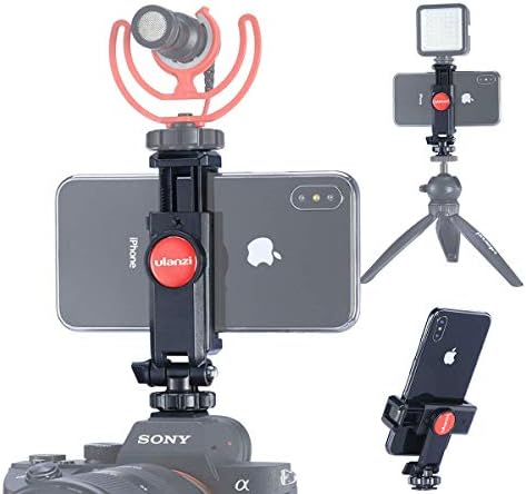 ST-06 Camera Hot Shoe Phone Tripod Mount Adapter 360 Rotation Phone Holder with Cold Shoe for Mic Light Stand Compatible with Canon Nikon Sony DSLR for DJI Ronin SC Gimbal Stabilizer